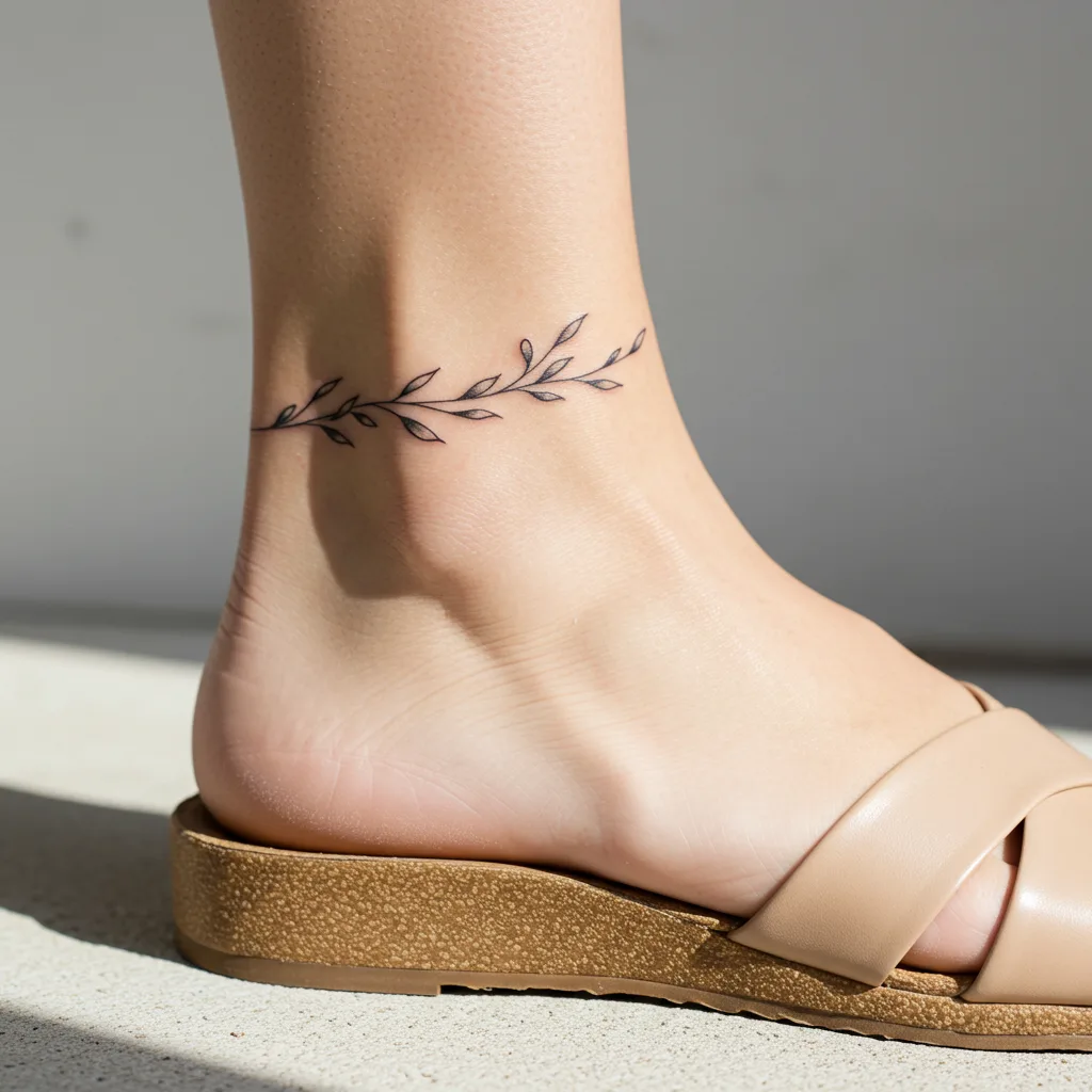 Ankle Vine Swirl Tattoo