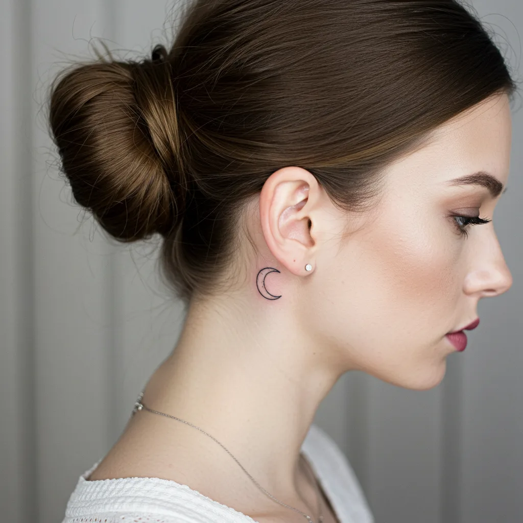 Behind Ear Crescent Tattoo