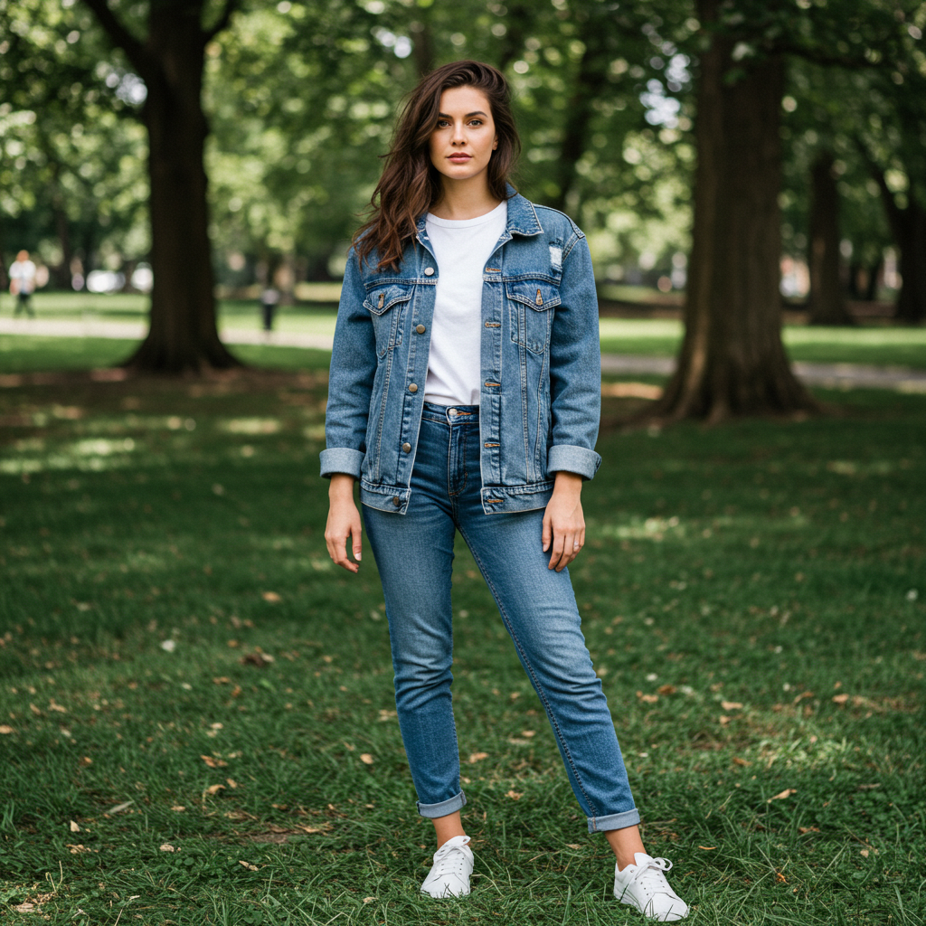 Casual Denim Jacket & Tee