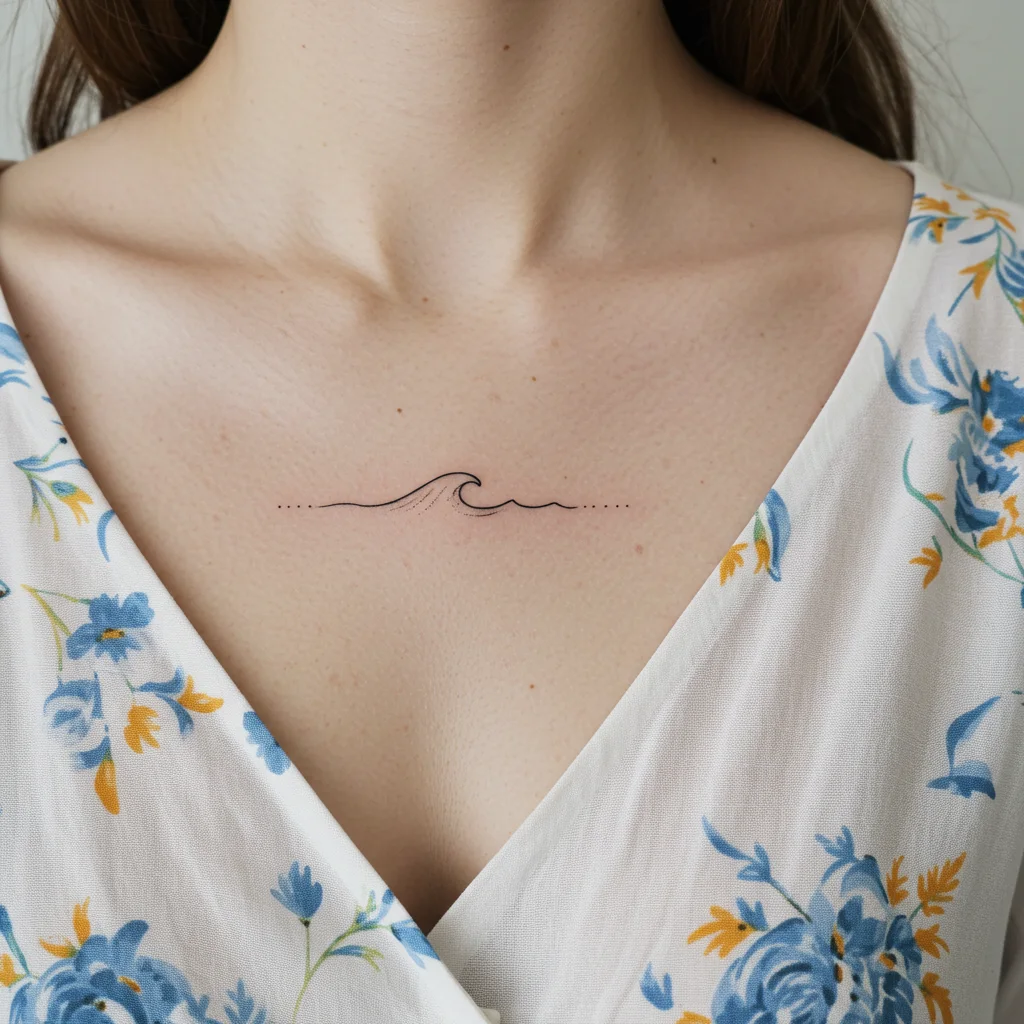 Collarbone Line Wave Tattoo