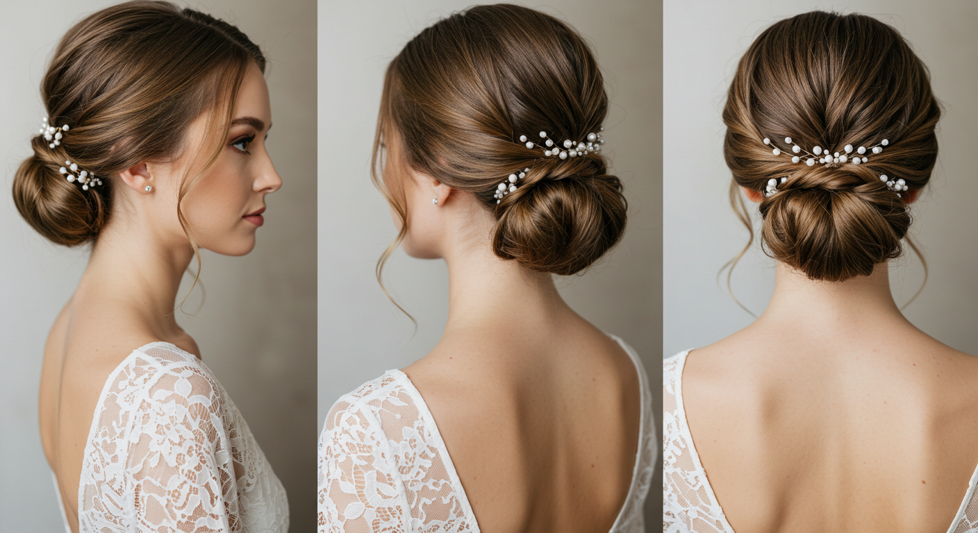 Low Chignon with Pearls – Trendy Wedding Hairstyles
