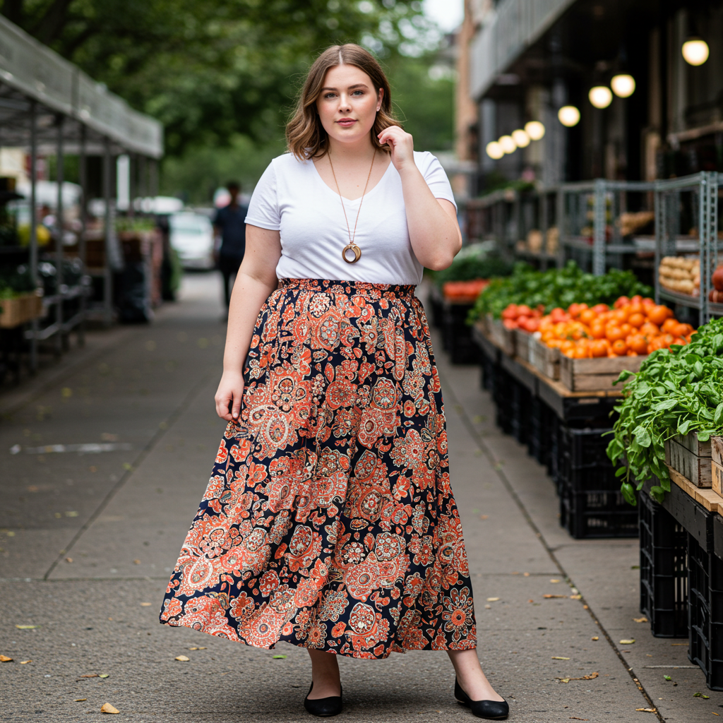Plus-Size Maxi Skirt & Tee
