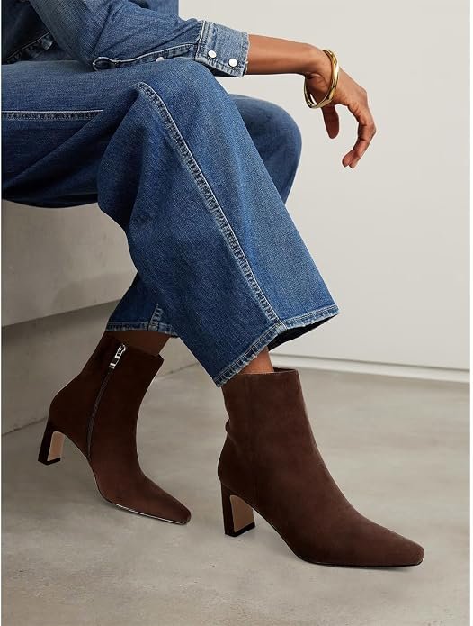 Chunky Heel Square Toe Ankle Boots - 1