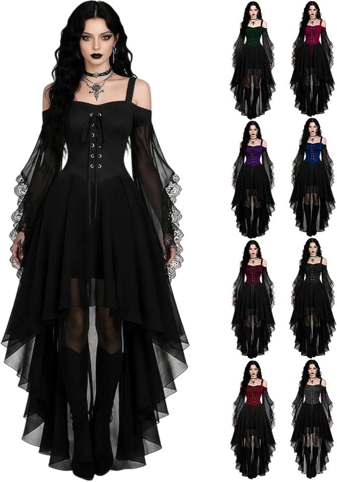Gothic Butterfly Sleeve Witch Dress - 1