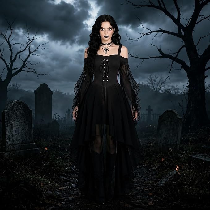 Gothic Butterfly Sleeve Witch Dress - 2
