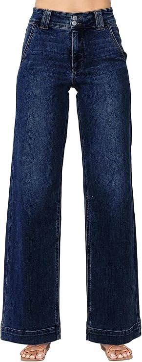 High Waisted Wide Leg Straight Jeans - 1