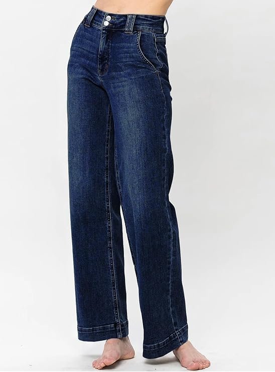High Waisted Wide Leg Straight Jeans - 2
