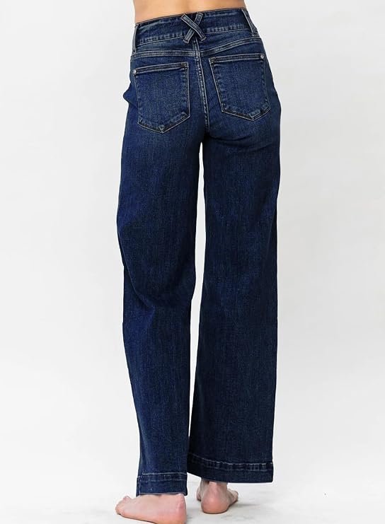 High Waisted Wide Leg Straight Jeans - 3