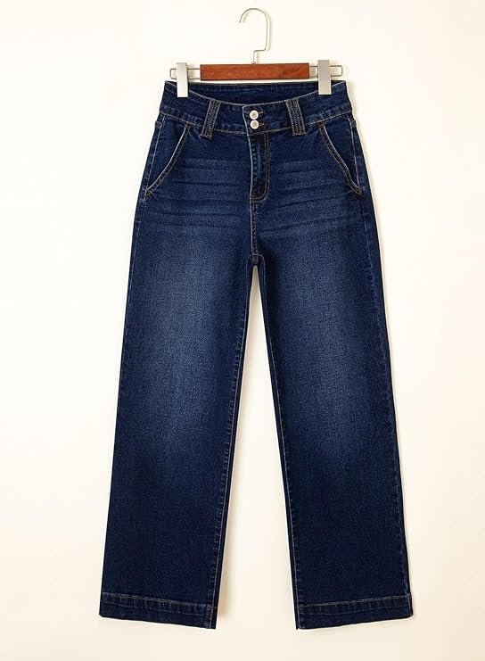 High Waisted Wide Leg Straight Jeans - 4