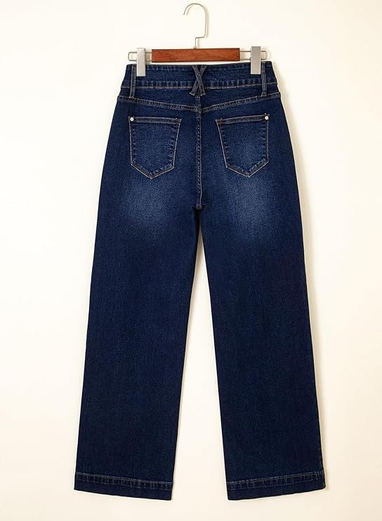 High Waisted Wide Leg Straight Jeans - 5