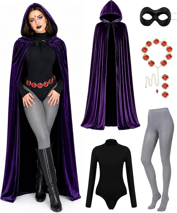 Raven Costume With Purple Hooded Cloak - 1