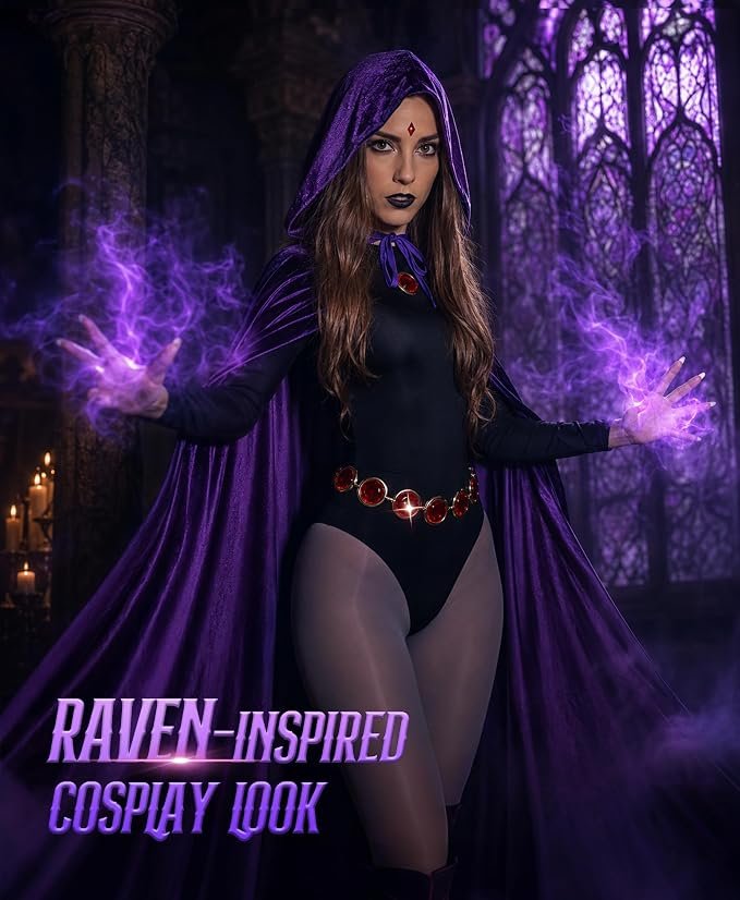 Raven Costume With Purple Hooded Cloak - 2
