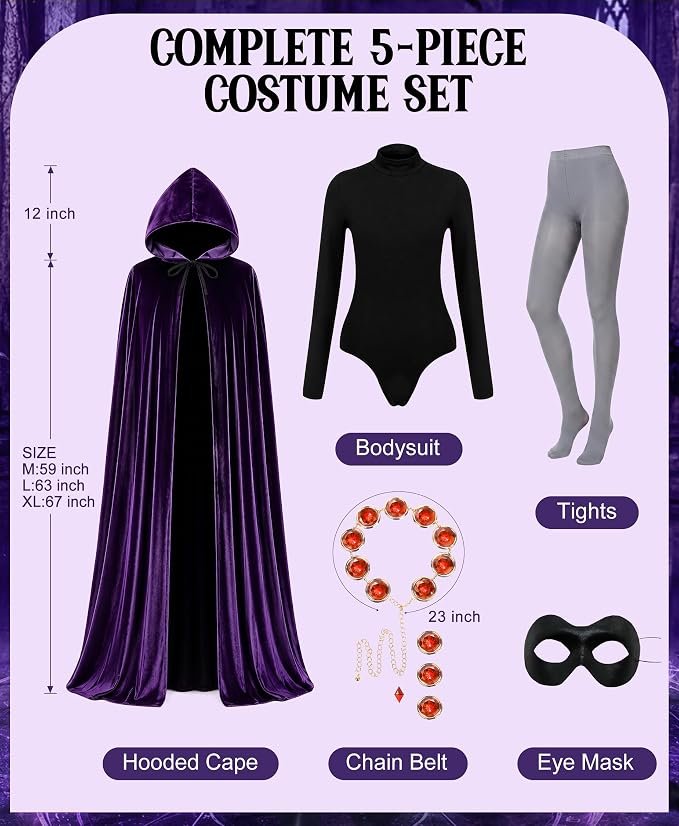 Raven Costume With Purple Hooded Cloak - 3