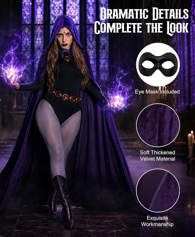 Raven Costume With Purple Hooded Cloak - 4