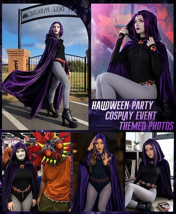Raven Costume With Purple Hooded Cloak - 5