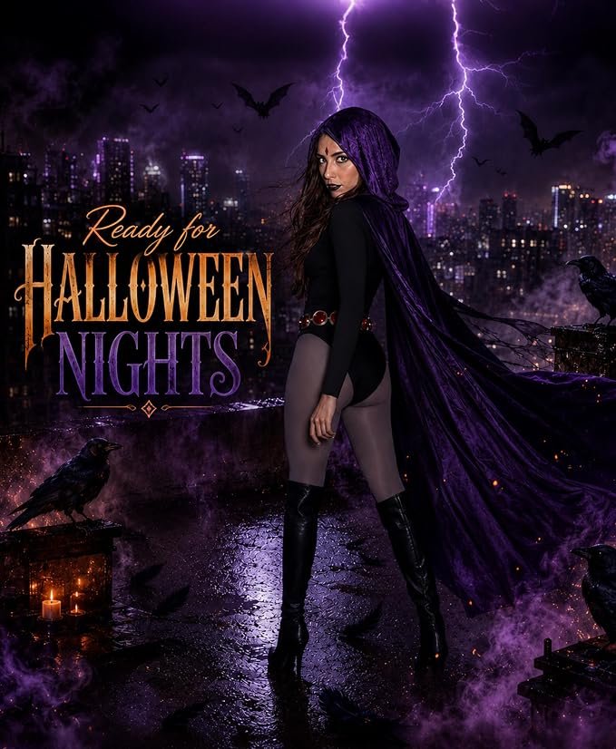 Raven Costume With Purple Hooded Cloak - 6