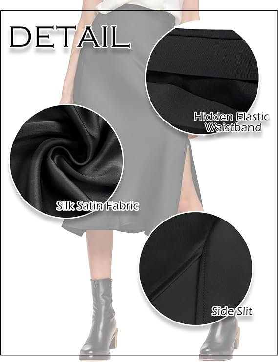 Satin High Waisted Slit Midi Skirt - 5